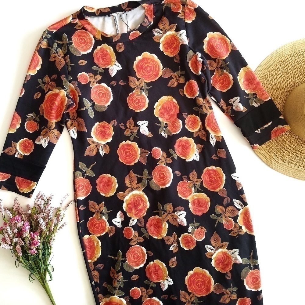 Zara | Floral Fitted Midi Dress Size XL